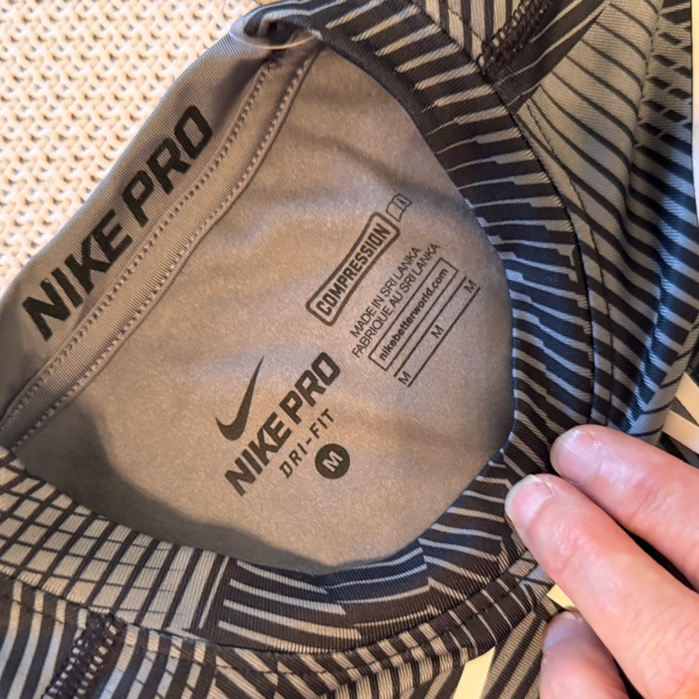 NIKE Pro Dri-Fit Kids Long Sleeve Athletic Compression Shirt Black & Grey - Picture 7 of 10